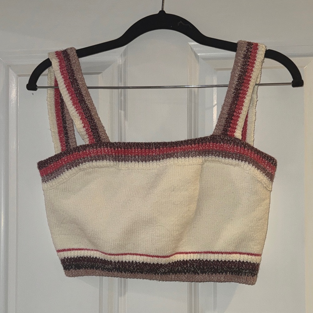 FP Movement by Free People Striped Knit Crop Top - Cream and Brown